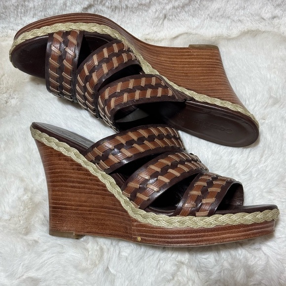 COLE HAAN stitch wedge brown heal leather espadrille slides shoes 7.5B - Picture 4 of 14
